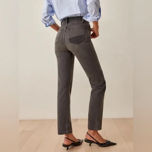 Reformation Cynthia Patch High Rise Straight Jeans - Picture 2 of 9